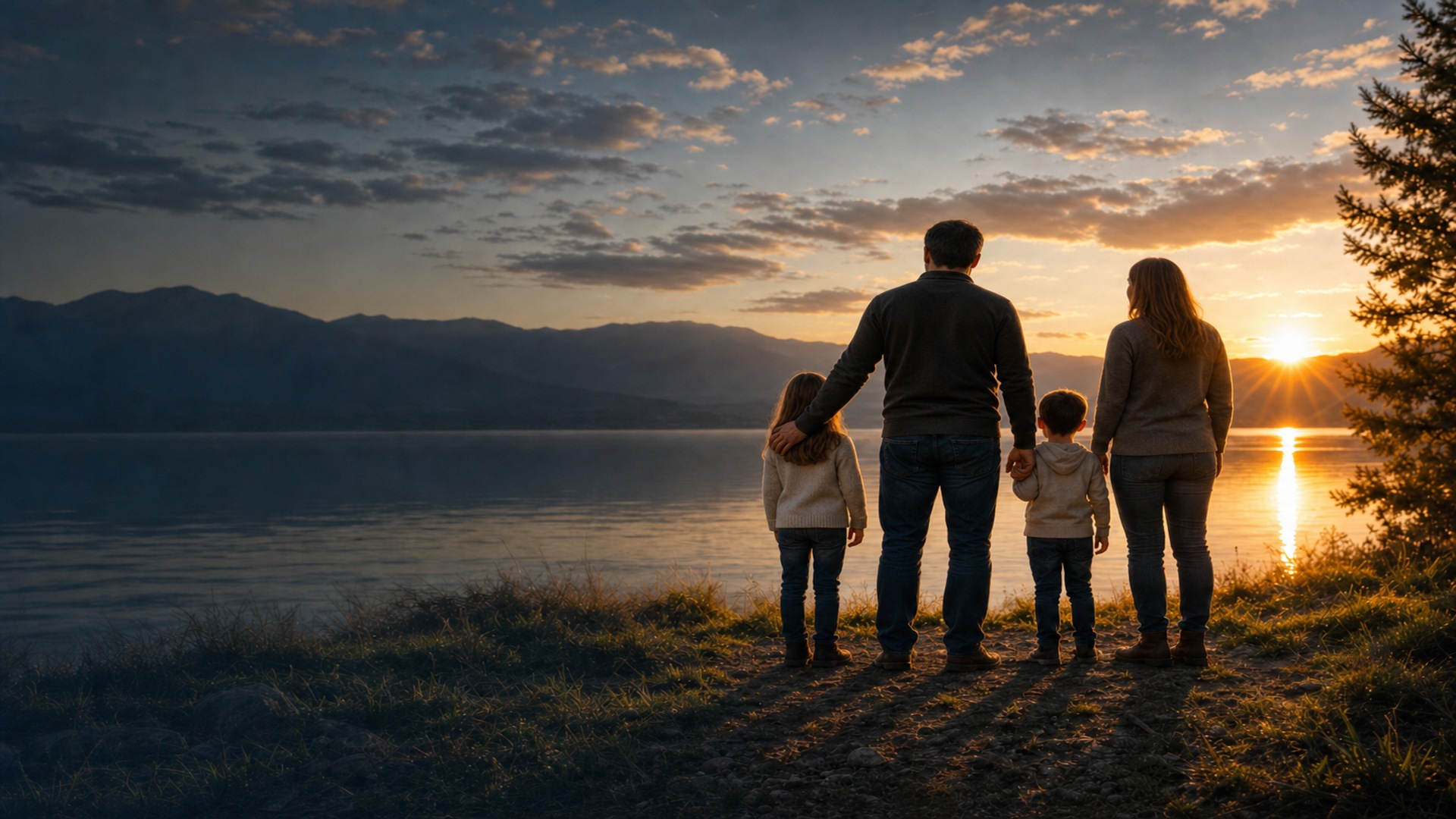 A family together at sunset