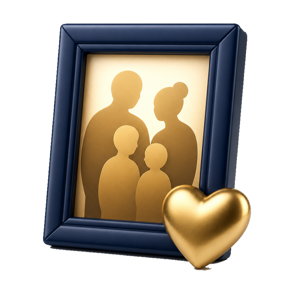 Family photo frame and heart for milestone messages